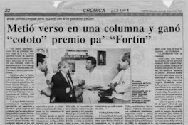 Metió verso en una columna y ganó "cototo" premio pa' "Fortín"  [artículo].