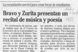 Bravo y Zurita presentan un recital de música y poesía  [artículo].