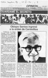Obispo Santos ingresó a la orden de Carmelitas  [artículo].