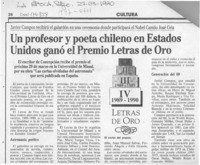 Un Profesor y poeta chileno en Estados Unidos ganó el Premio Letras de Oro  [artículo].
