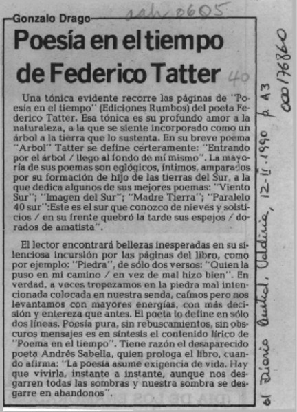 Poesía en el tiempo de Federico Tatter  [artículo].