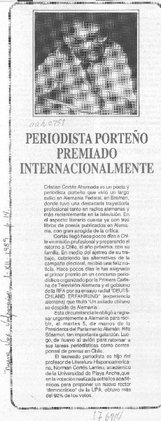 Periodista porteño premiado internacionalmente