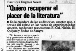 Escritora Eugenia Neves, "Quiero recuperar el placer de la literatura"  [artículo].