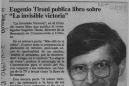 Eugenio Tironi publica libro sobre "La invisible victoria"  [artículo].