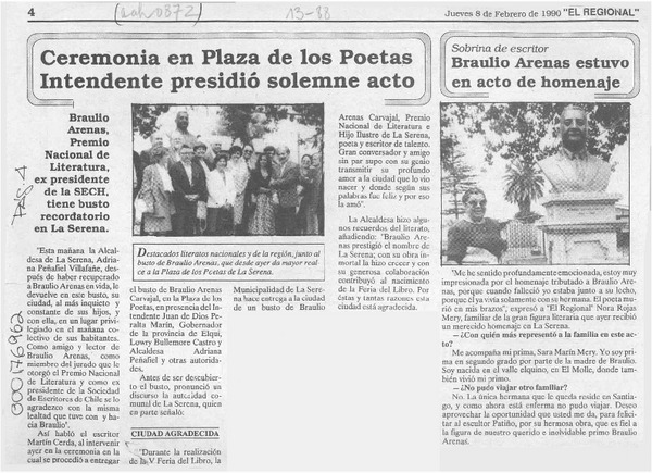 Ceremonia en Plaza de los Poetas Intendente presidió solemne acto  [artículo].
