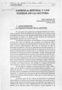 Gabriela Mistral y los poemas de la lectura  [artículo] Iván Carrasco M.