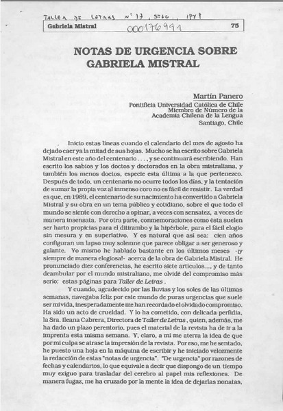 Notas de urgencia sobre Gabriela Mistral
