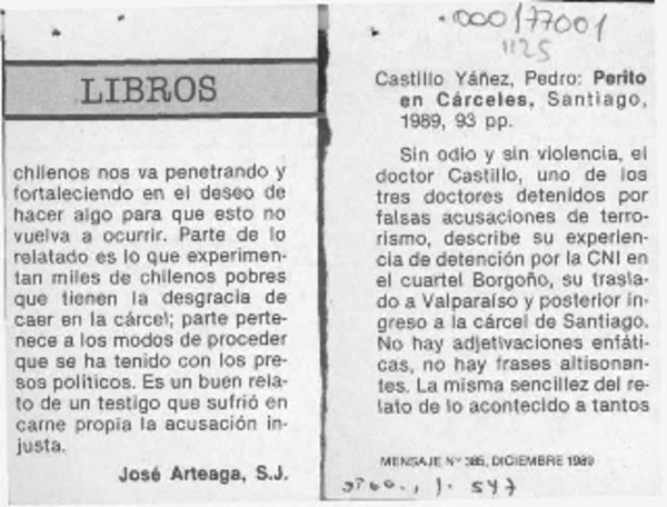Perito en cárceles  [artículo] José Arteaga.