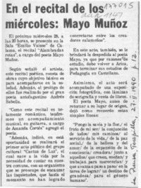En el recital de los miércoles, Mayo Muñoz  [artículo].