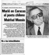 Murió en Caracas el poeta chileno Mahfud Massis  [artículo].