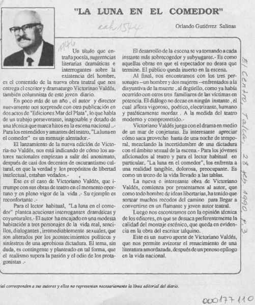 "La luna en el comedor"  [artículo] Orlando Gutiérrez Salinas.