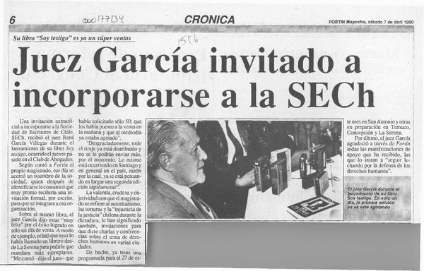 Juez García invitado a incorporarse a la SECH  [artículo].