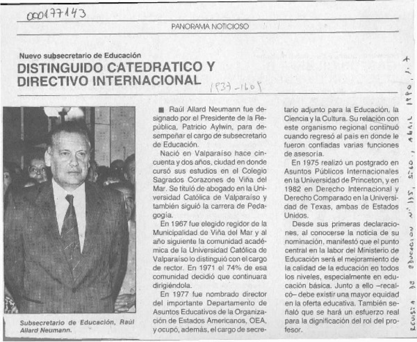 Distinguido catedrático y directivo internacional  [artículo].