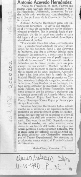 Antonio Acevedo Hernández  [artículo] Mario Cánepa Guzmán.