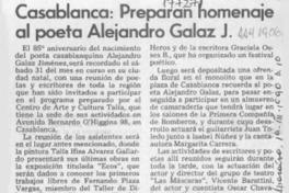 Casablanca, preparan homenaje al poeta Alejandro Galaz J.  [artículo].