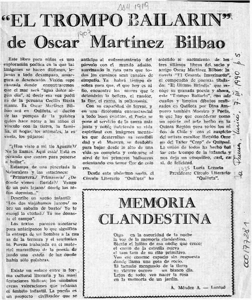 "El trompo bailarín" de Oscar Martínez Bilbao  [artículo] Lucía Lezaeta.