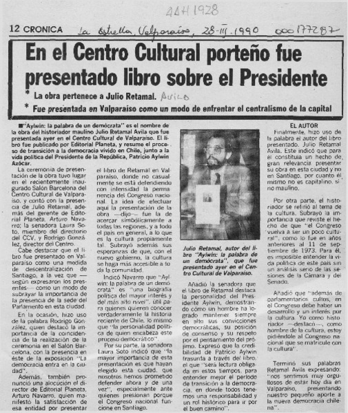 En el Centro Cultural porteño fue presentado libro sobre el Presidente  [artículo].