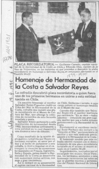 Homenaje de Hermandad de la Costa a Salvador Reyes  [artículo].