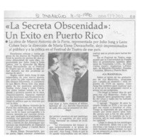 "La Secreta obscenidad", un éxito en Puerto Rico  [artículo].