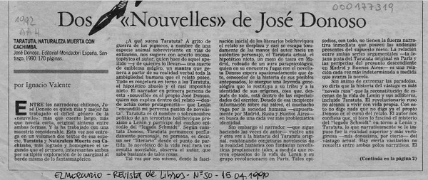 Dos "nouvelles" de José Donoso  [artículo] Ignacio Valente.