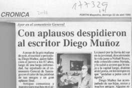 Con aplausos despidieron al escritor Diego Muñoz  [artículo].