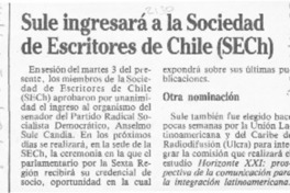 Sule ingresará a la Sociedad de Escritores de Chile (SECH)  [artículo].
