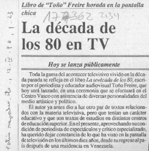La Década de los 80 en TV  [artículo].