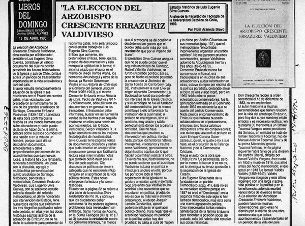 "La elección del Arzobispo Crescente Errázuriz Valdivieso"  [artículo] Fidel Araneda Bravo.