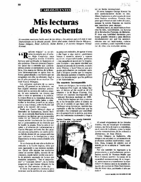 Mis lecturas de los ochenta  [artículo] Carlos Fuentes.