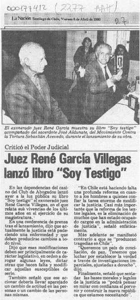 Juez René García Villegas lanzó libro "Soy testigo"  [artículo].