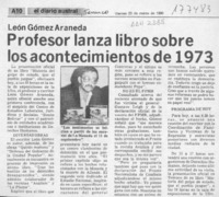 Profesor lanza libro sobre los acontecimientos de 1973  [artículo].