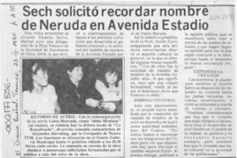 Sech solicitó recordar nombre de Neruda en Avenida Estadio  [artículo].