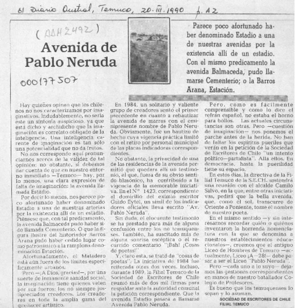 Avenida de Pablo Neruda  [artículo].