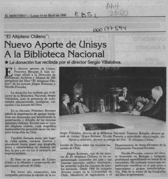 Nuevo aporte de Unisys a la Biblioteca Nacional  [artículo].