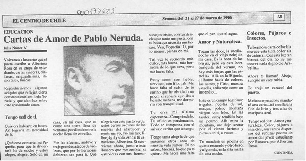Cartas de amor de Pablo Neruda  [artículo] Julia Núñez V.