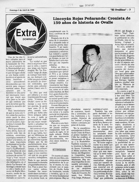 Lincoyán Rojas Peñaranda, cronista de 159 años de historia de Ovalle  [artículo].