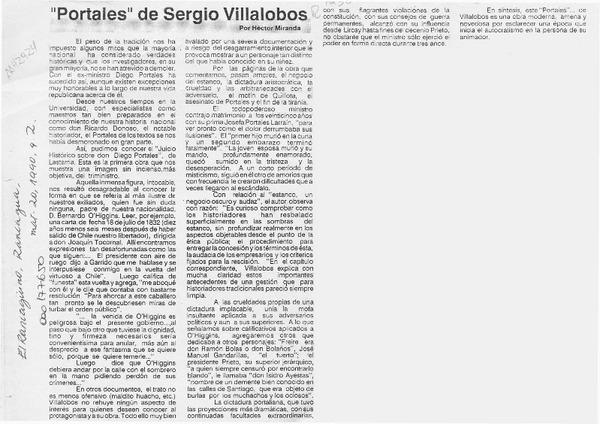 "Portales" de Sergio Villalobos  [artículo] Héctor Miranda.