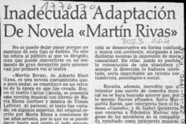 Inadecuada adaptación de novela "Martín Rivas"  [artículo] Juan Antonio Muñoz H.