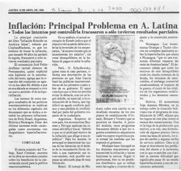 Inflación, principal problema en A. Latina  [artículo].