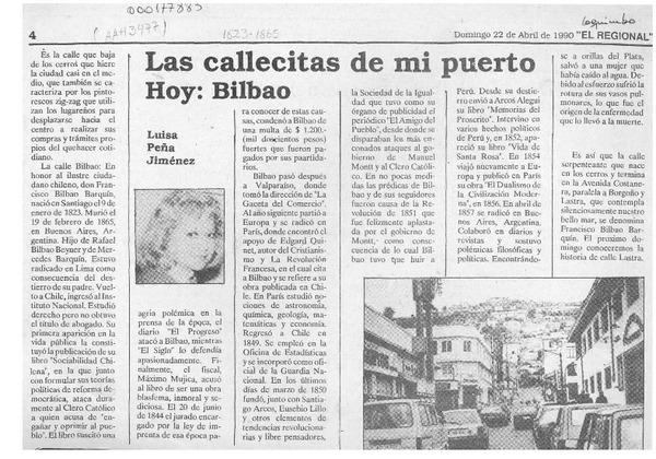 Las callecitas de mi puerto hoy, Bilbao  [artículo] Luisa Peña Jiménez.