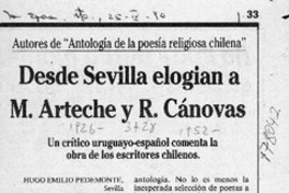 Desde Sevilla elogian a M. Arteche y R. Cánovas  [artículo] Hugo Emilio Pedemonte.