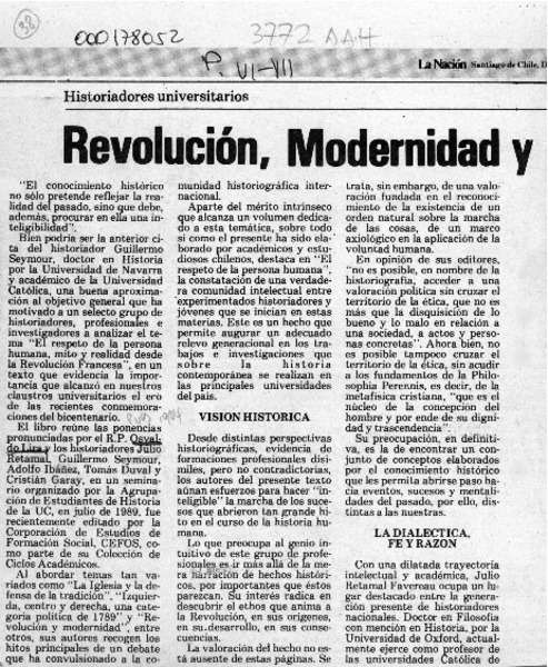 Revolución, modernidad y democracia  [artículo] Cristián Antoine.