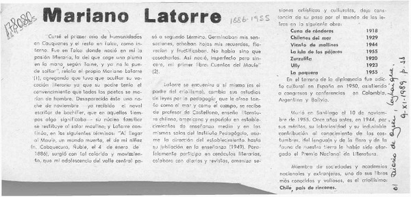 Mariano Latorre  [artículo].