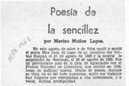Poesía de la sencillez  [artículo] Marino Muñoz Lagos.