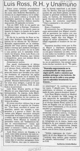 Luis Ross, R. H. y Unamuno  [artículo] Guillermo Arrieta Muñoz.