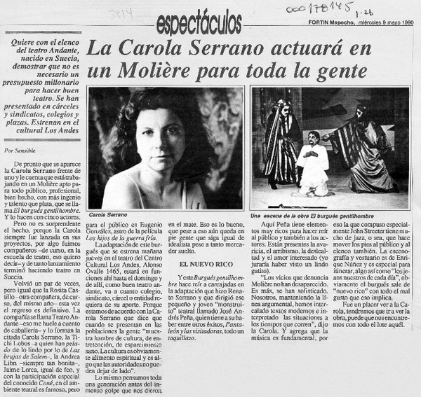 La Carola Serrano actuará en un Moliére para toda la gente  [artículo] Sensible.