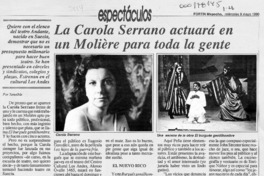 La Carola Serrano actuará en un Moliére para toda la gente  [artículo] Sensible.