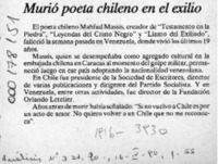 Murió poeta chileno en el exilio  [artículo].