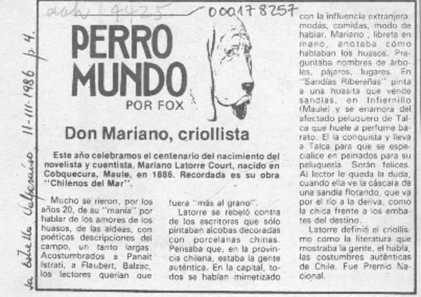 Don Mariano, criollista  [artículo] Fox.