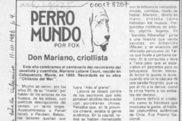 Don Mariano, criollista  [artículo] Fox.